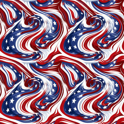 red, white, blue, patriotic swirls, flowing patterns, star motifs, abstract waves, marbled design, quilting cotton, fabric panel, american flag colors, dynamic movement, swirling textures, independence day, fourth of july, patriotic theme, cotton fabric, repeating pattern, fluid design