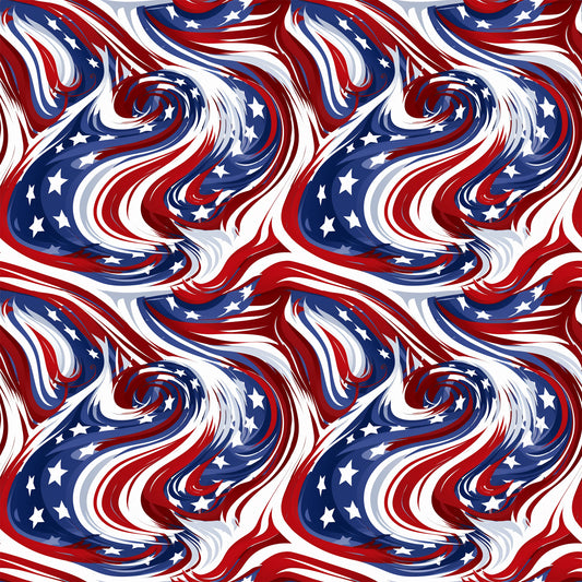 red, white, blue, patriotic swirls, flowing patterns, star motifs, abstract waves, marbled design, quilting cotton, fabric panel, american flag colors, dynamic movement, swirling textures, independence day, fourth of july, patriotic theme, cotton fabric, repeating pattern, fluid design