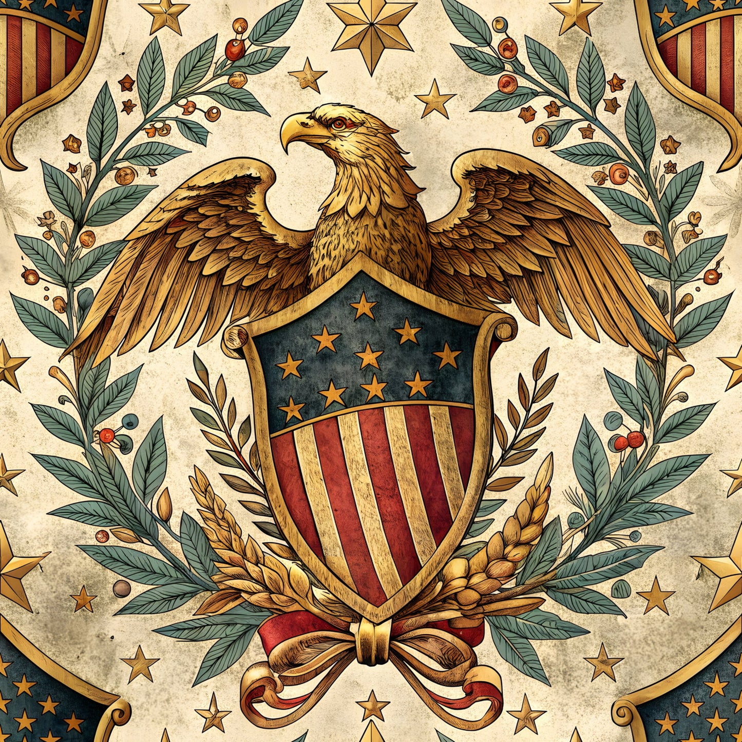 USA Heritage Emblems Pattern 4 Quilting Cotton Fabric