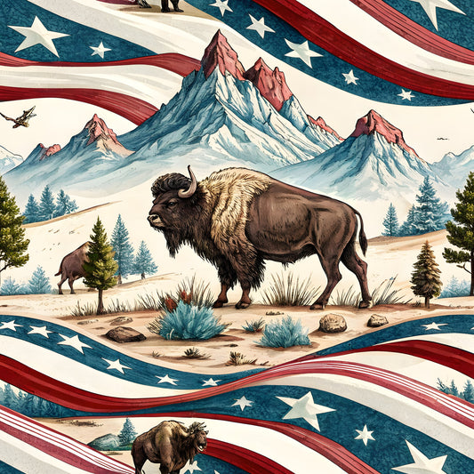 USA Patriotic Wildlife Pattern 3 Quilting Cotton Fabric
