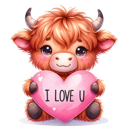 Valentine Highland Cow Fabric Panel 3