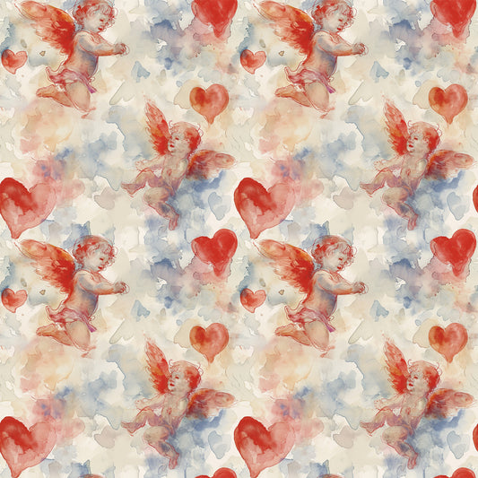 Valentines Cupids Pattern 4 Quilting Cotton Fabric