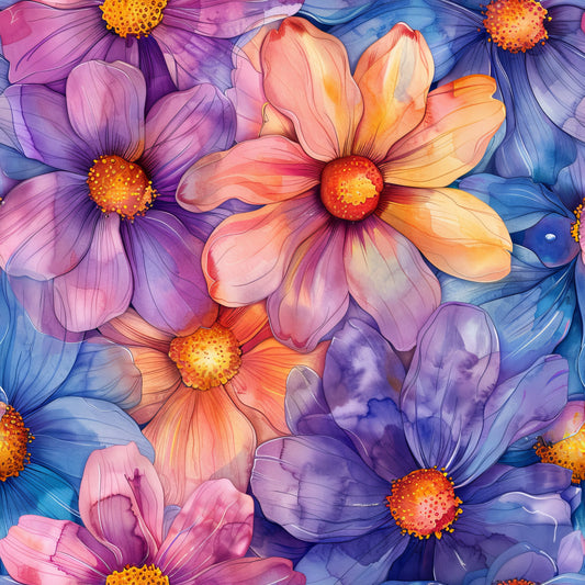 Vibrant Cosmo Flowers Pattern 18 Quilting Cotton Fabric