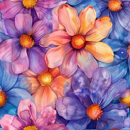 Vibrant Cosmo Flowers Pattern 18 Quilting Cotton Fabric