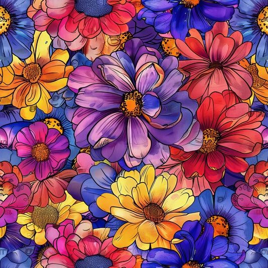 Vibrant Cosmo Flowers Pattern 2 Quilting Cotton Fabric