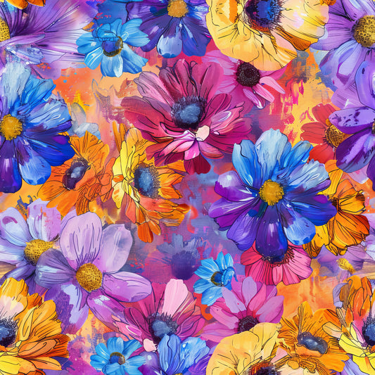 Vibrant Cosmo Flowers Pattern 3 Quilting Cotton Fabric