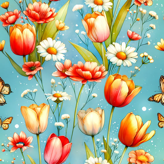 Vibrant Spring Floral Pattern 6 Quilting Cotton Fabric