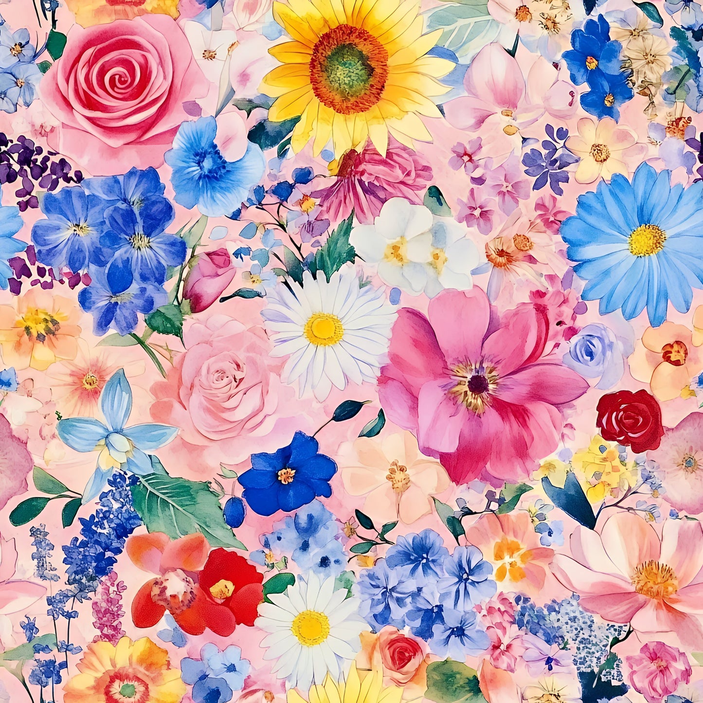 Vibrant Watercolor Floral Pattern 12 Quilting Cotton Fabric
