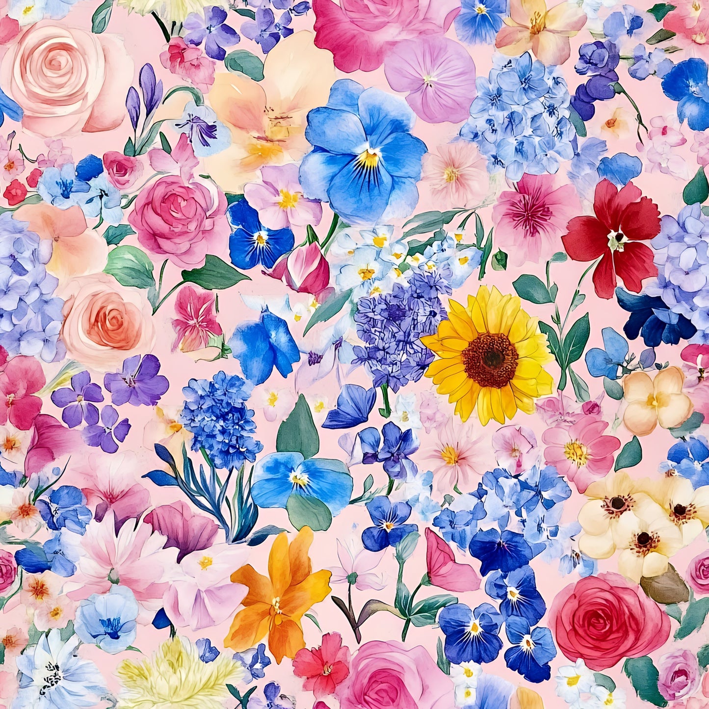 Vibrant Watercolor Floral Pattern 6 Quilting Cotton Fabric