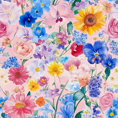 Vibrant Watercolor Floral Pattern 8 Quilting Cotton Fabric