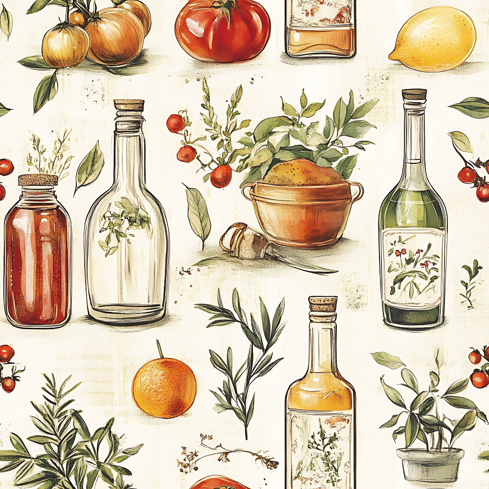 Ingredients Pattern Design Vintage Kitchen Ingredients Pattern 6 Quilting Cotton Fabric ...