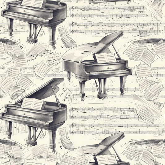 Vintage Pianos Quilting Cotton Fabric