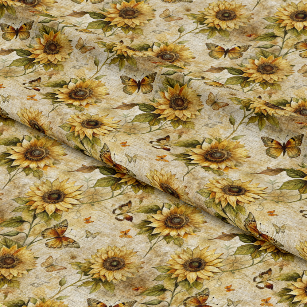 Vintage Sunflowers and Butterflies Pattern 1 Quilting Cotton Fabric