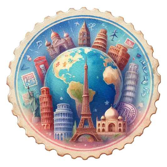 Vintage Travel Stamps Fabric Panel 19