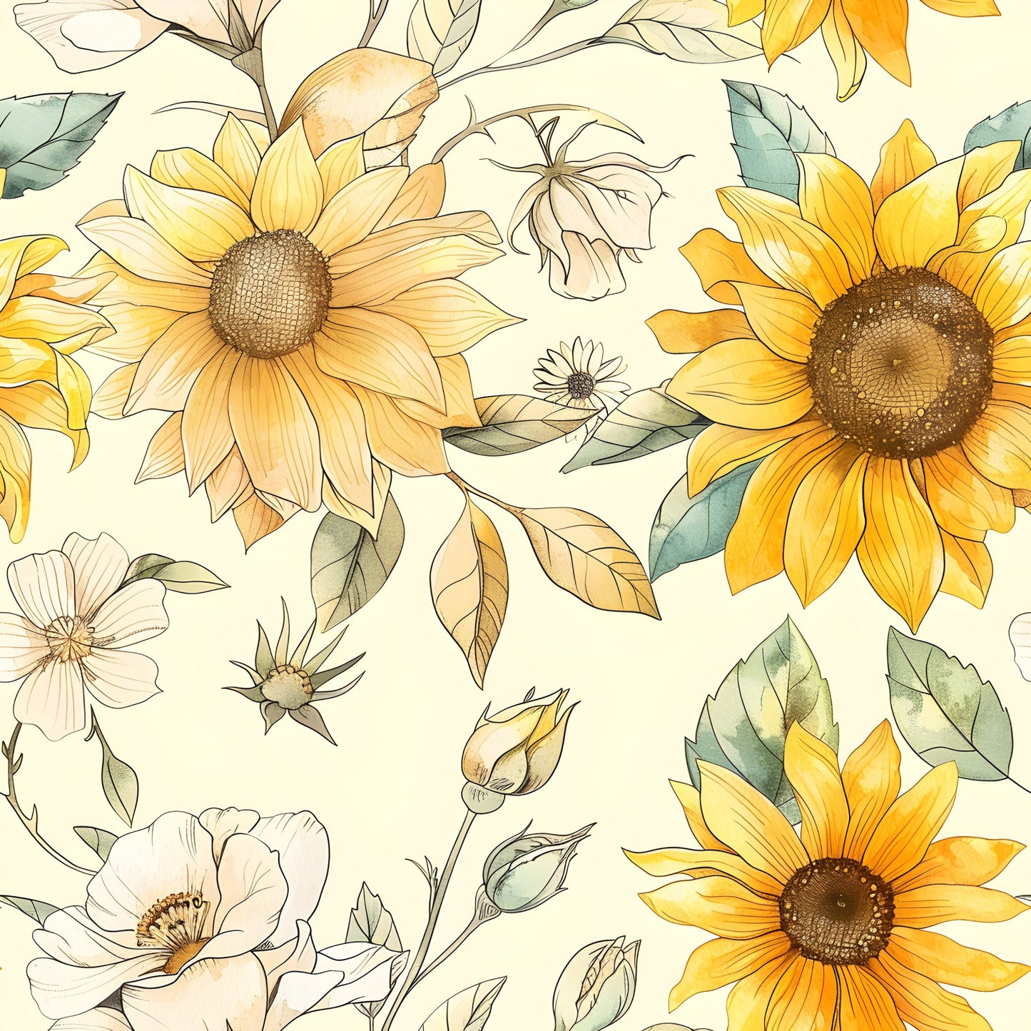Vintage Autumn Sunflowers Pattern 10 Quilting Cotton Fabric