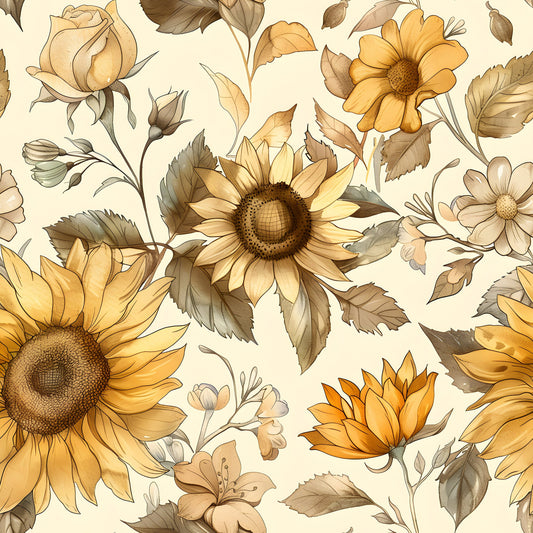 Vintage Autumn Sunflowers Pattern 11 Quilting Cotton Fabric