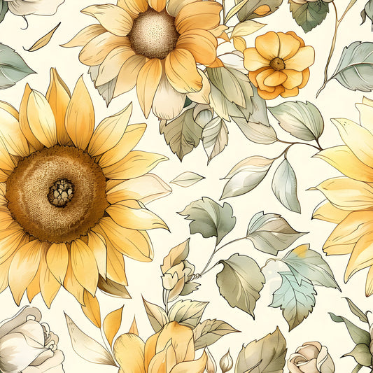 Vintage Autumn Sunflowers Pattern 12 Quilting Cotton Fabric