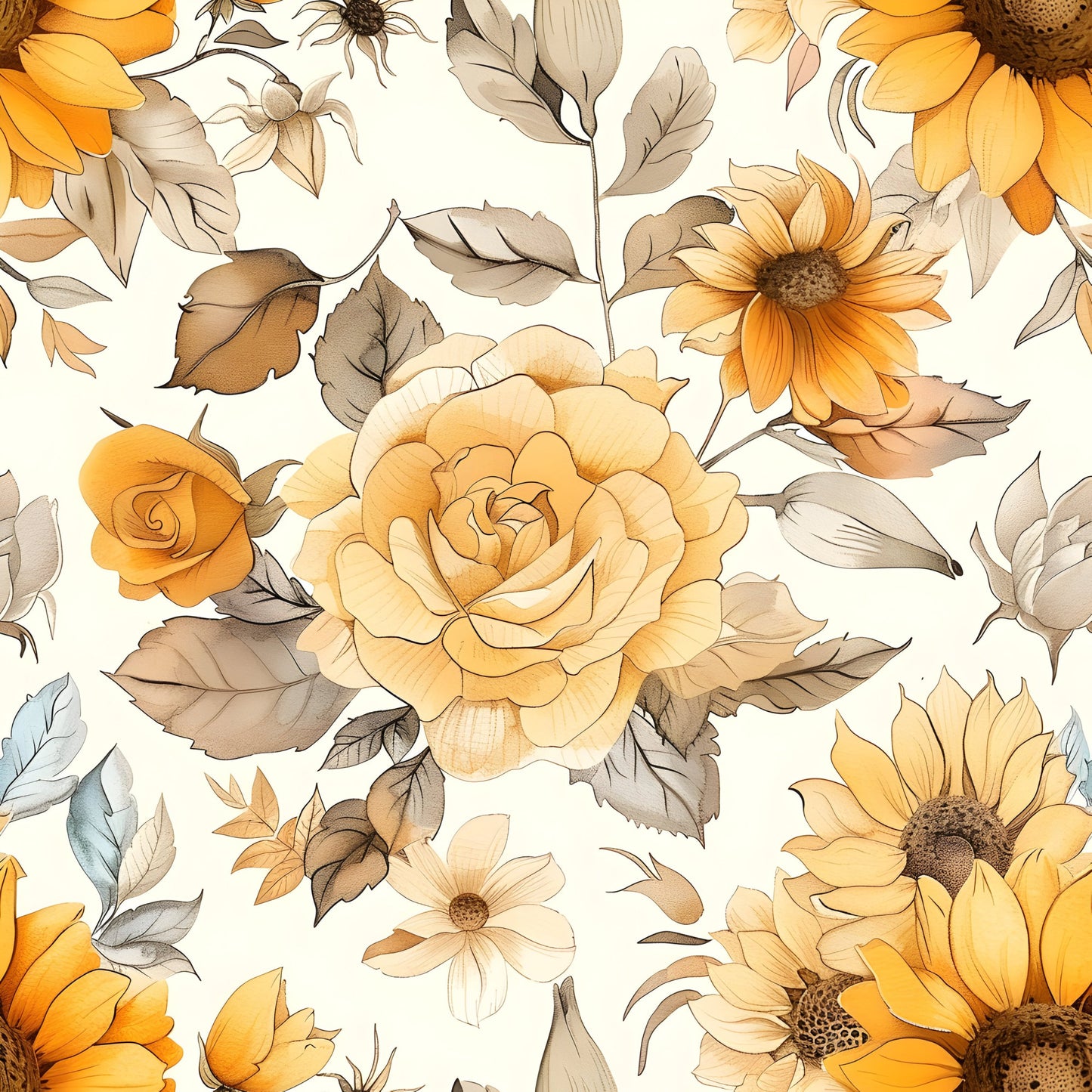 Vintage Autumn Sunflowers Pattern 13 Quilting Cotton Fabric