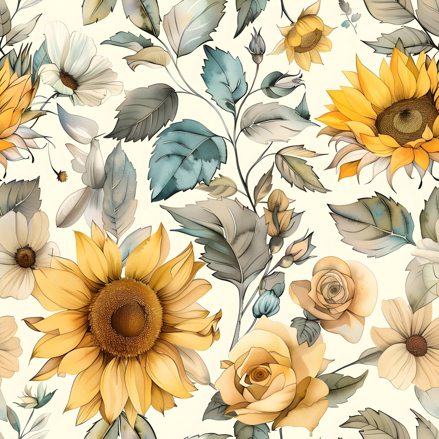 Vintage Autumn Sunflowers Pattern 14 Quilting Cotton Fabric