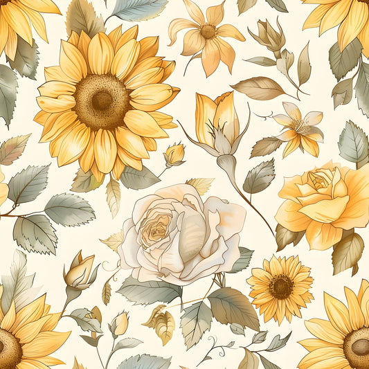 Vintage Autumn Sunflowers Pattern 15 Quilting Cotton Fabric