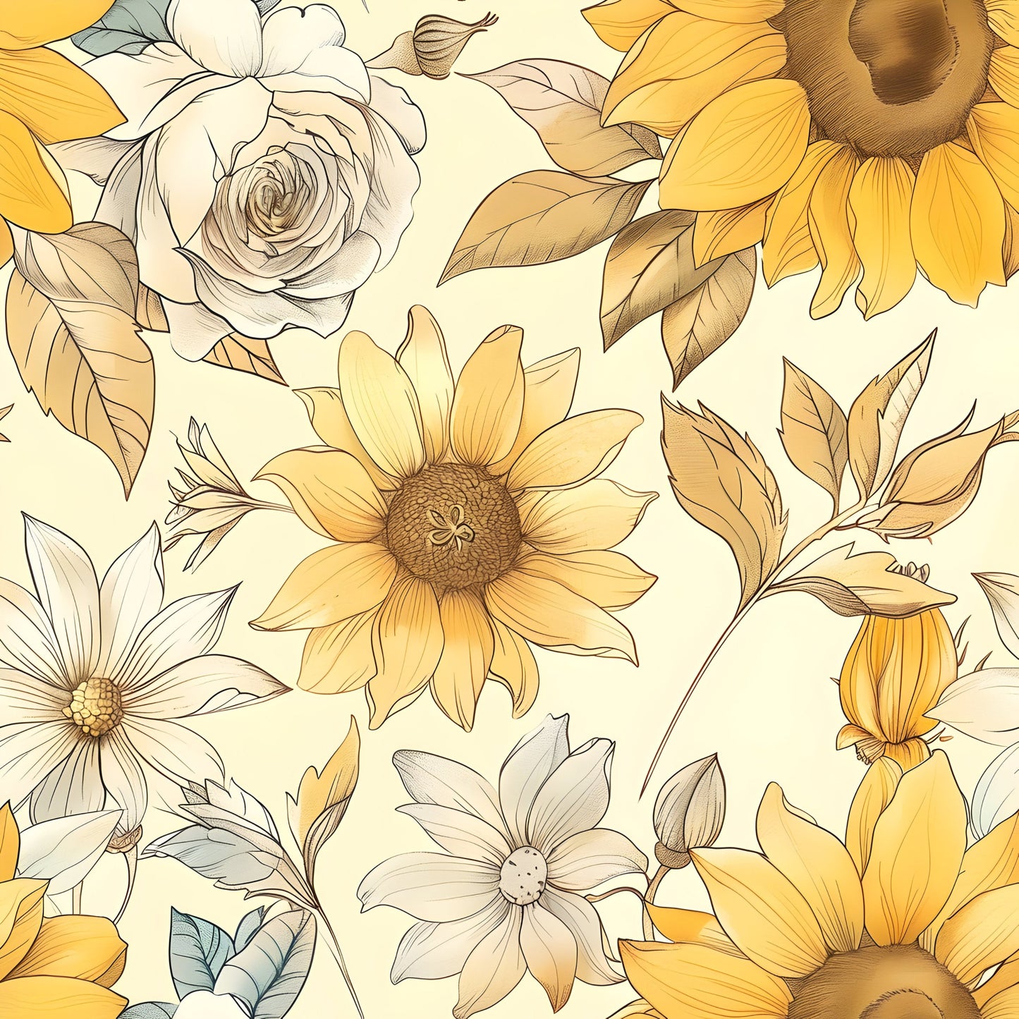 Vintage Autumn Sunflowers Pattern 16 Quilting Cotton Fabric