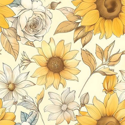 Vintage Autumn Sunflowers Pattern 16 Quilting Cotton Fabric