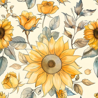 Vintage Autumn Sunflowers Pattern 19 Quilting Cotton Fabric