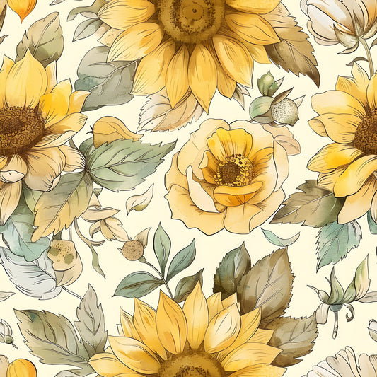 Vintage Autumn Sunflowers Pattern 2 Quilting Cotton Fabric