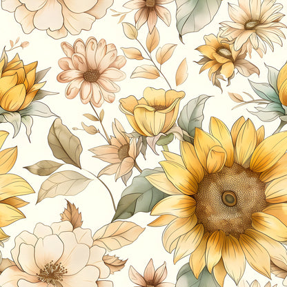 Vintage Autumn Sunflowers Pattern 20 Quilting Cotton Fabric
