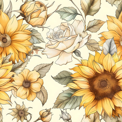 Vintage Autumn Sunflowers Pattern 21 Quilting Cotton Fabric