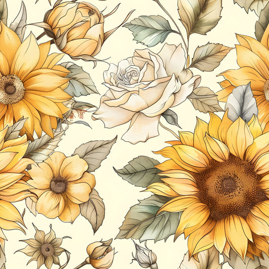 Vintage Autumn Sunflowers Pattern 21 Quilting Cotton Fabric