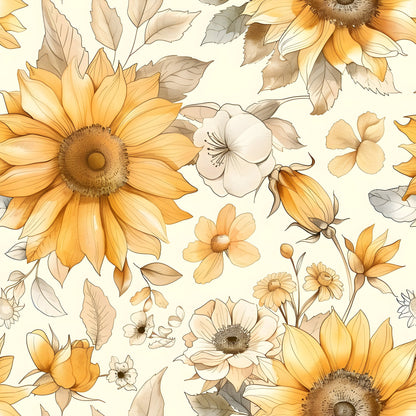 Vintage Autumn Sunflowers Pattern 22 Quilting Cotton Fabric