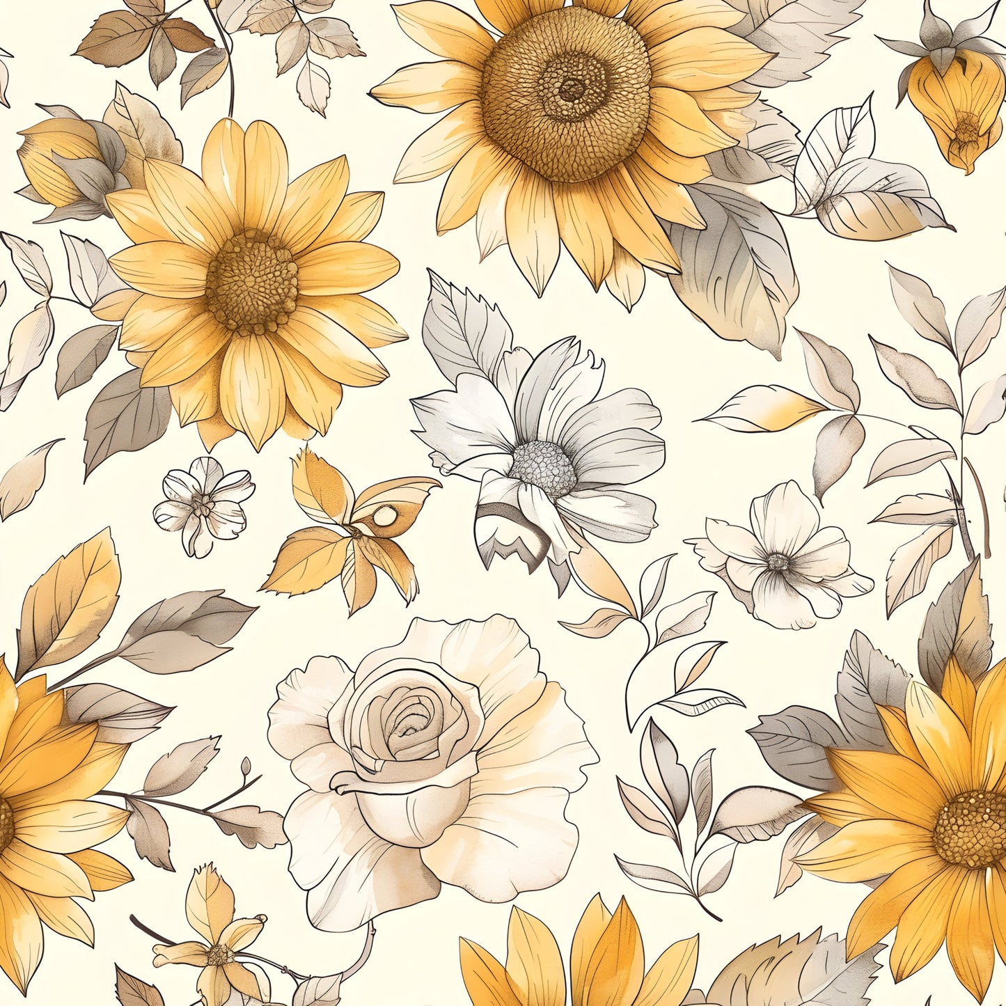 Vintage Autumn Sunflowers Pattern 23 Quilting Cotton Fabric