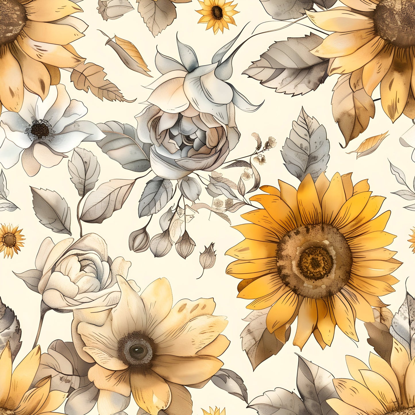 Vintage Autumn Sunflowers Pattern 24 Quilting Cotton Fabric