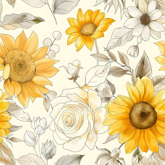 Vintage Autumn Sunflowers Pattern 3 Quilting Cotton Fabric