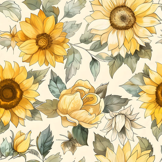 Vintage Autumn Sunflowers Pattern 4 Quilting Cotton Fabric