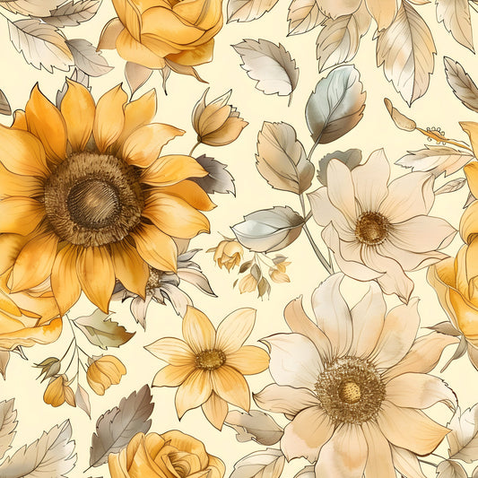Vintage Autumn Sunflowers Pattern 6 Quilting Cotton Fabric