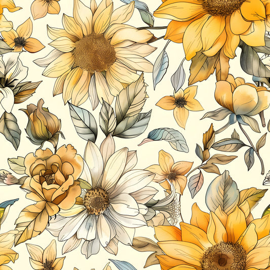 Vintage Autumn Sunflowers Pattern 7 Quilting Cotton Fabric