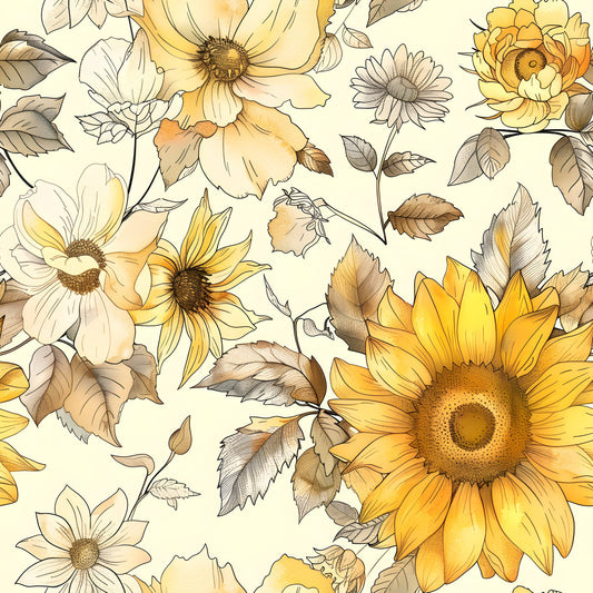 Vintage Autumn Sunflowers Pattern 8 Quilting Cotton Fabric