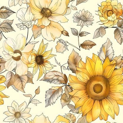 Vintage Autumn Sunflowers Pattern 8 Quilting Cotton Fabric