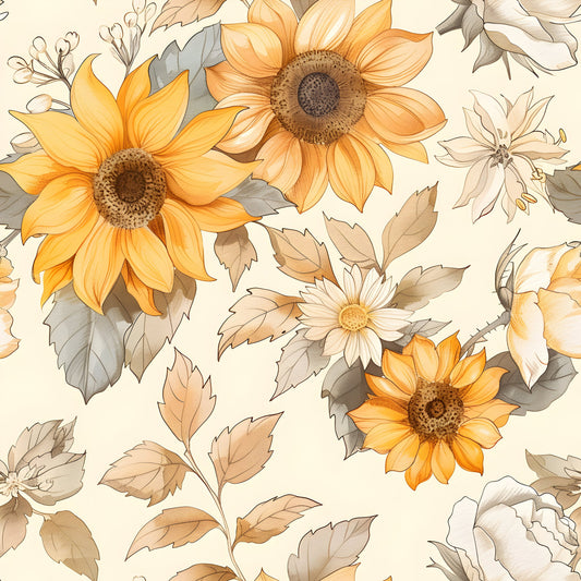 Vintage Autumn Sunflowers Pattern 9 Quilting Cotton Fabric