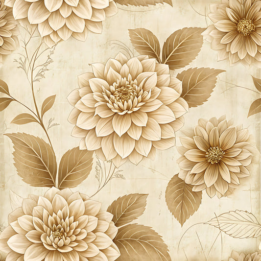 Vintage Beige Sepia Floral Pattern 14 Quilting Cotton Fabric