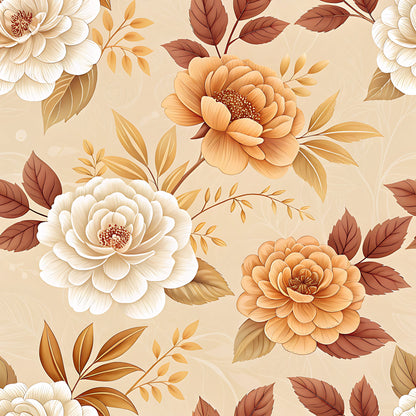Vintage Beige Sepia Floral Pattern 15 Quilting Cotton Fabric