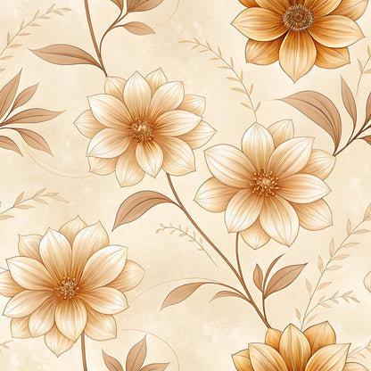 Vintage Beige Sepia Floral Pattern 18 Quilting Cotton Fabric