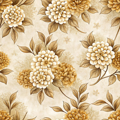Vintage Beige Sepia Floral Pattern 2 Quilting Cotton Fabric