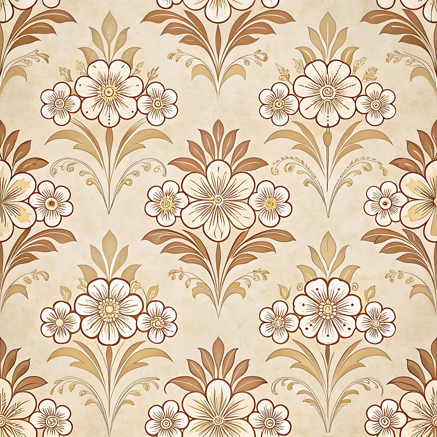 Vintage Beige Sepia Floral Pattern 3 Quilting Cotton Fabric