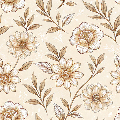 Vintage Beige Sepia Floral Pattern 6 Quilting Cotton Fabric