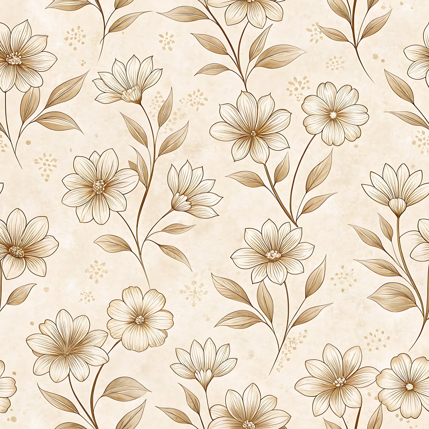 Vintage Beige Sepia Floral Pattern 8 Quilting Cotton Fabric