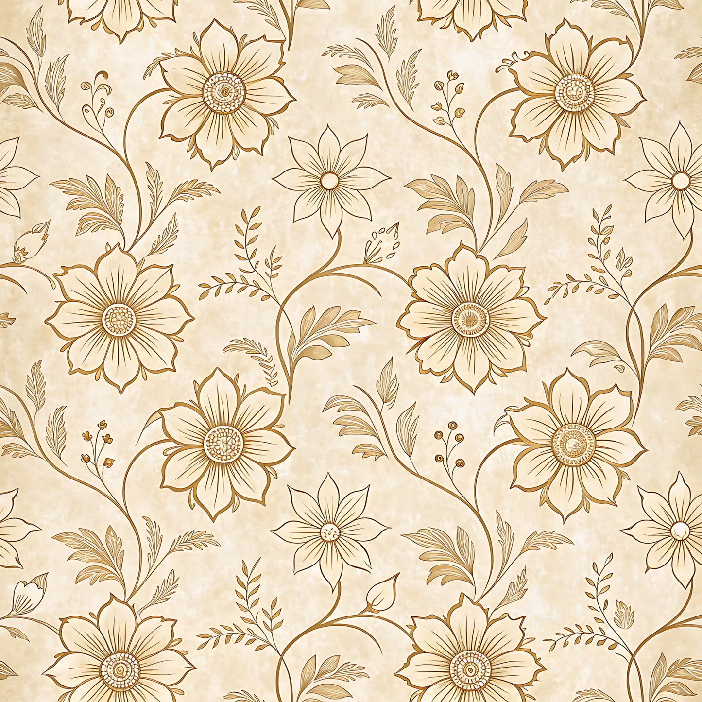 Vintage Beige Sepia Floral Pattern 9 Quilting Cotton Fabric
