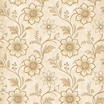 Vintage Beige Sepia Floral Pattern 9 Quilting Cotton Fabric
